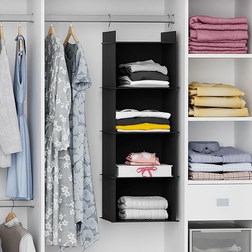 Miniatura 2 de Organizador colgante de armario, 4 estantes colgantes para armario, color negro