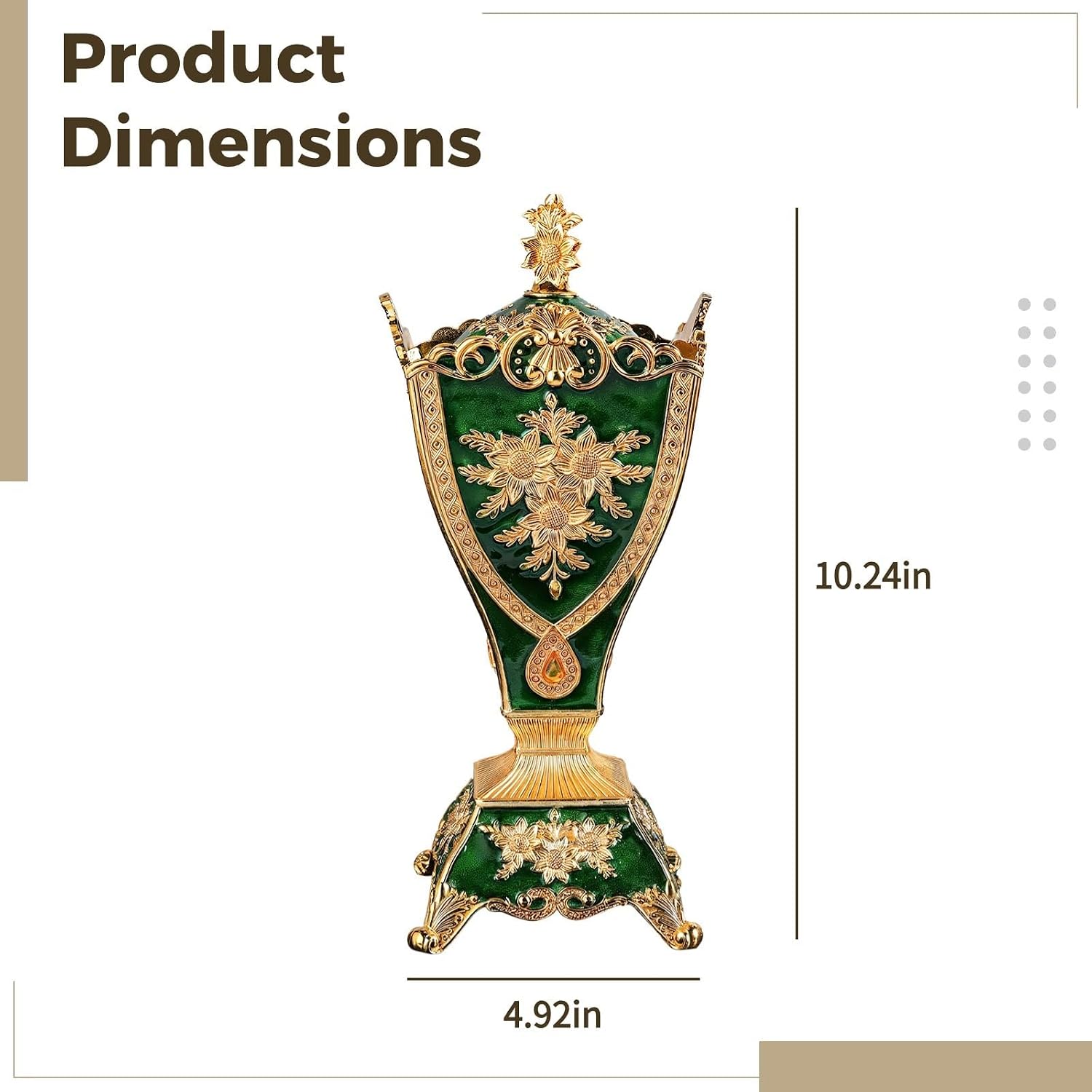 Zinc Alloy Charcoal Burner Incense Holder, Vintage Floral Design, Perfect for Luxury Home Decor, 26 Cm Height