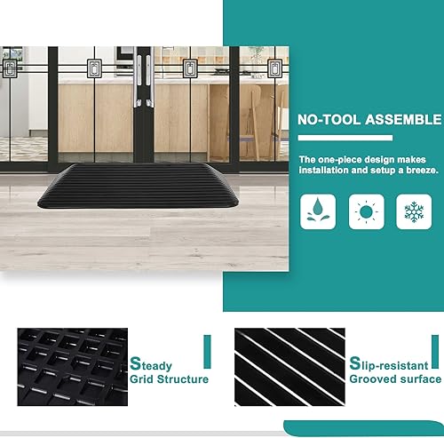 Miniatura 5 de MEETWARM Rampas de umbral para puertas, rampas resistentes para sillas de ruedas, rampa de umbral de goma sólida antideslizante de 3 pulgadas, 1