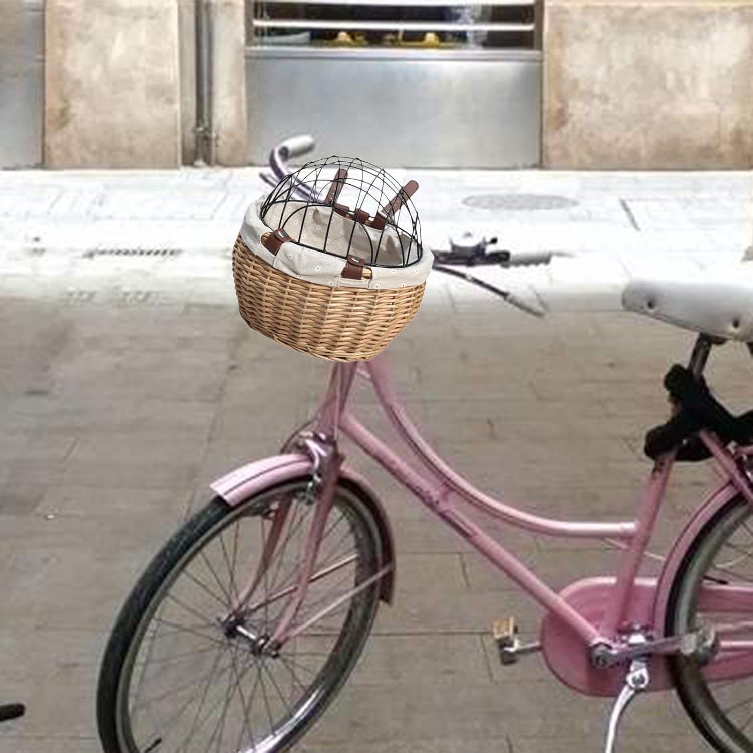 Front Handlebar Pet Carrier Basket for Dogs & Cats - Bike Mount Pet Transport for Small Animals- Wood Color