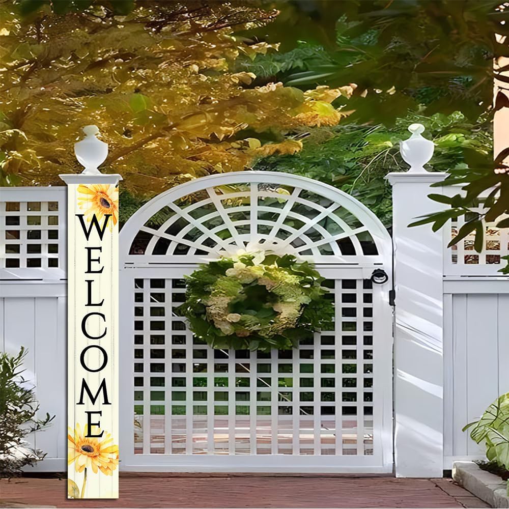 Summer Welcome Front Porch Sign Sunflower Wooden Vertical Standing Hanging Decorations Spring Summer Farmhouse Outdoor Yard Housewarming Present 8x32inch