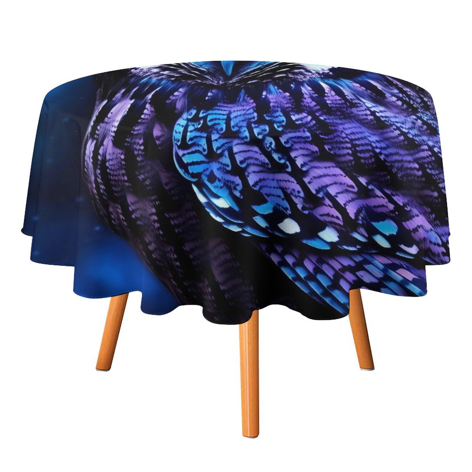 Nappe ronde hibou bleu 127x127 cm imperméable et lavable pour table
