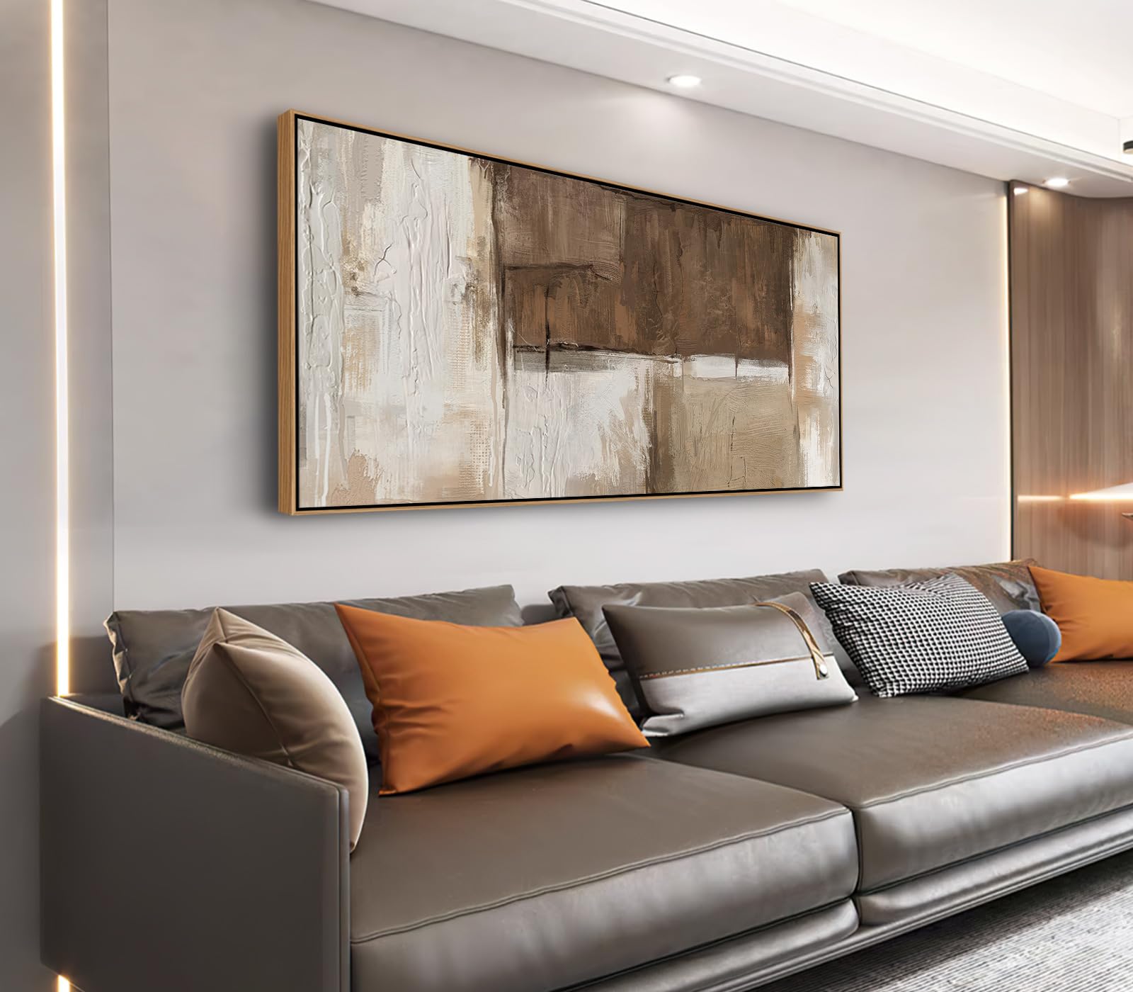 WTW アート　A4 NINEASO Large Rustic Abstract Framed Wall Art (Beige Brown, Float