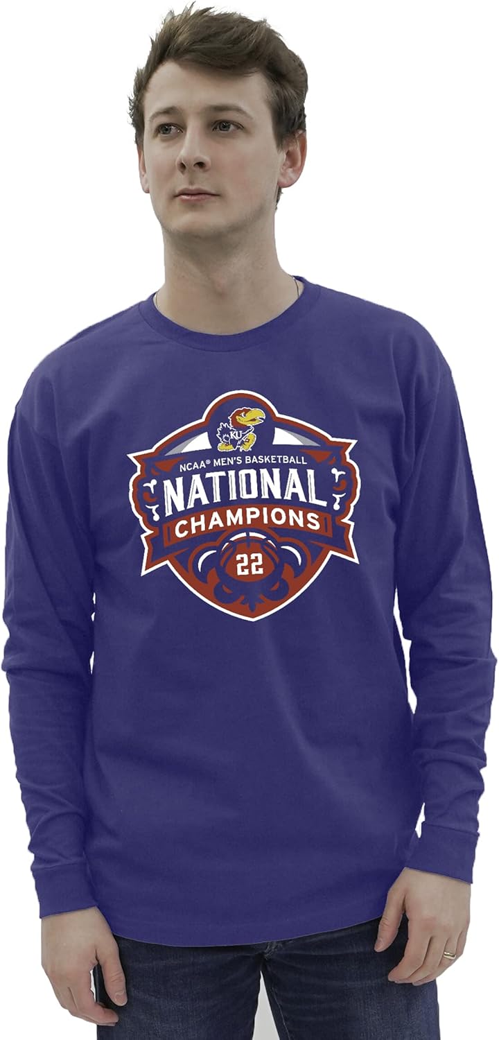 Blue 84 Men's NCAA Kansas Jayhawks National Basketball Champions Long Sleeve T-Shirt 2022 Official Logo