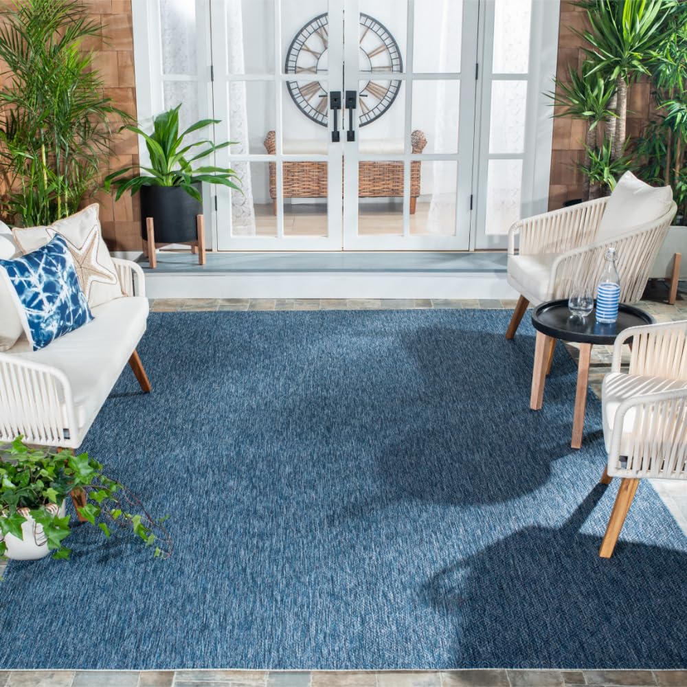 SAFAVIEH Washable Rug Outdoor Courtyard Collection - 10' x 14', Navy, Non-Shedding & Easy Cleaning, Ideal for Patio, Backyard, Mudroom (CY8520-36822)