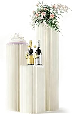 3 Pack Portable White Cylinder Stands for Party, 31.5", 23.6", 15.7" Height Foldable Cardboard Tall Cake Pedestal Stand Flower Floral Pillar Table Stand, cilindros para fiestas redondos blancos for Wedding Parties