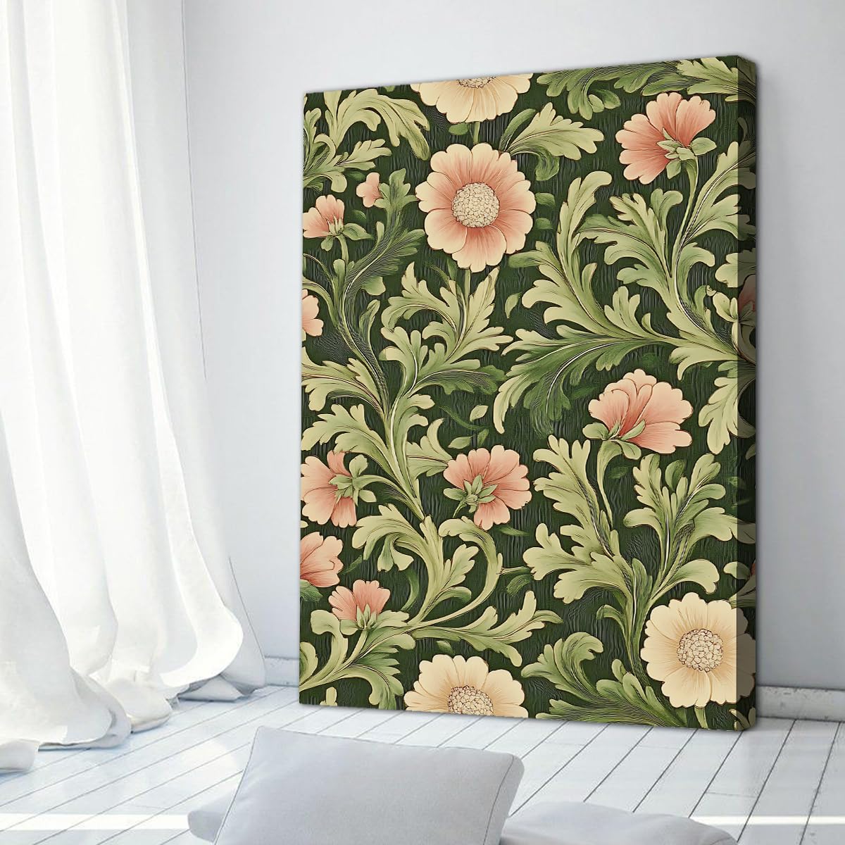 Obraz kwiatowy retro William Morris botaniczny szałwia zielony 75 x 113 cm