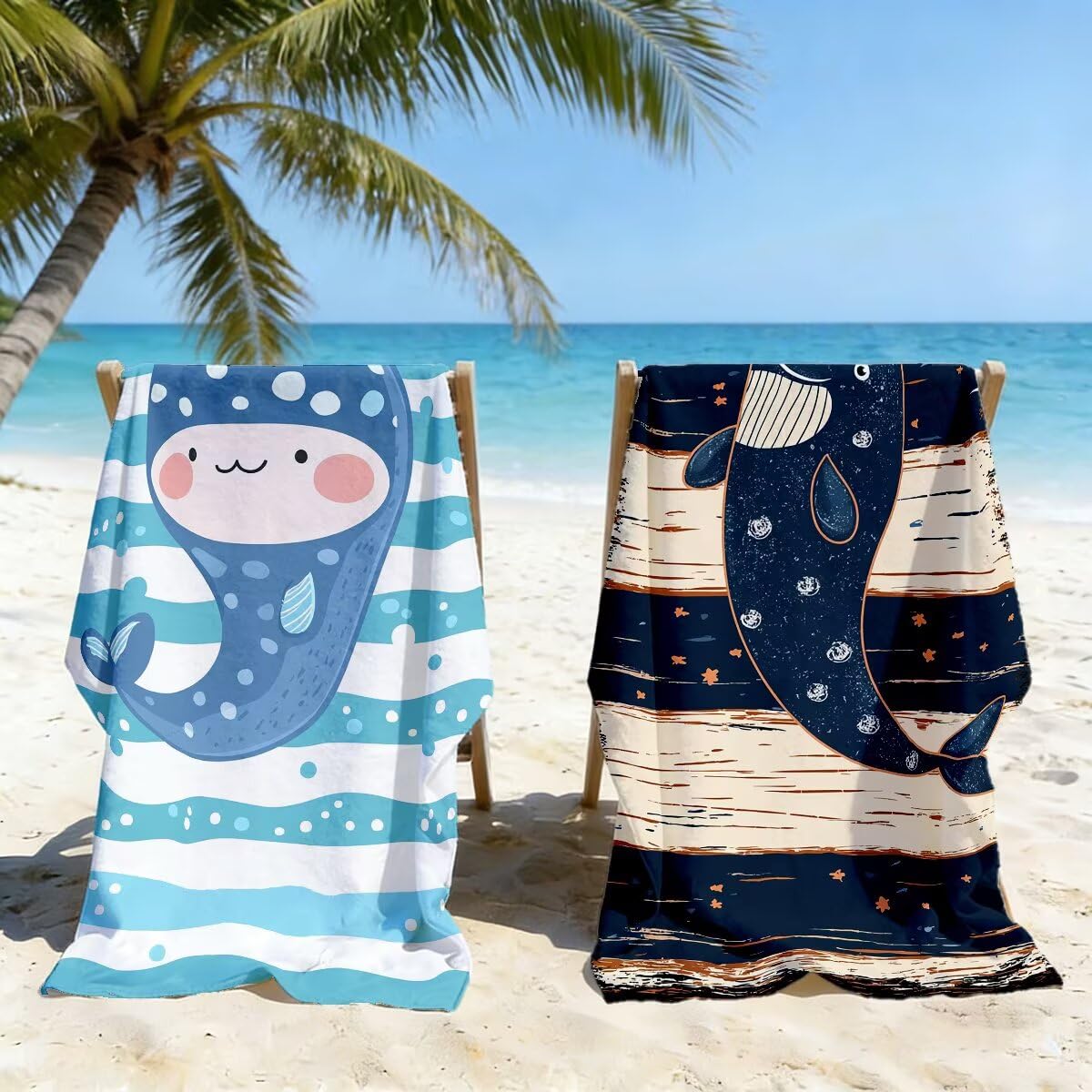 Toalla Playa 80x160 cm, Toalla Gimnasio Microfibra Secado Rapido, Juego de 2 Antiarena Toallas de Playa, Ligera Compacta Toallas Microfibra Grande para Viaje, Regalo Hombre Regalo Mujer (Lindo) -4915