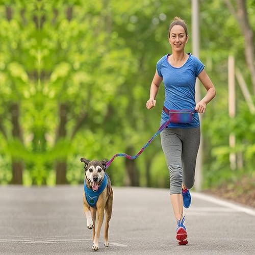 Miniatura 2 de Correa de perro manos libres para perros pequeños, medianos y grandes, con bolsa con cremallera, correa ajustable en la cintura, 3.9-6 pies