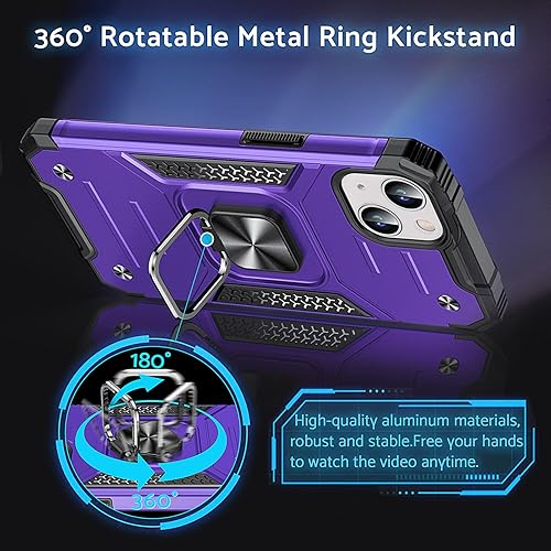 Miniatura 2 de Anqrp Funda protectora de grado militar diseñada para iPhone 14, con soporte de anillo de metal mejorado soporte magnético compatible con iPhone 14