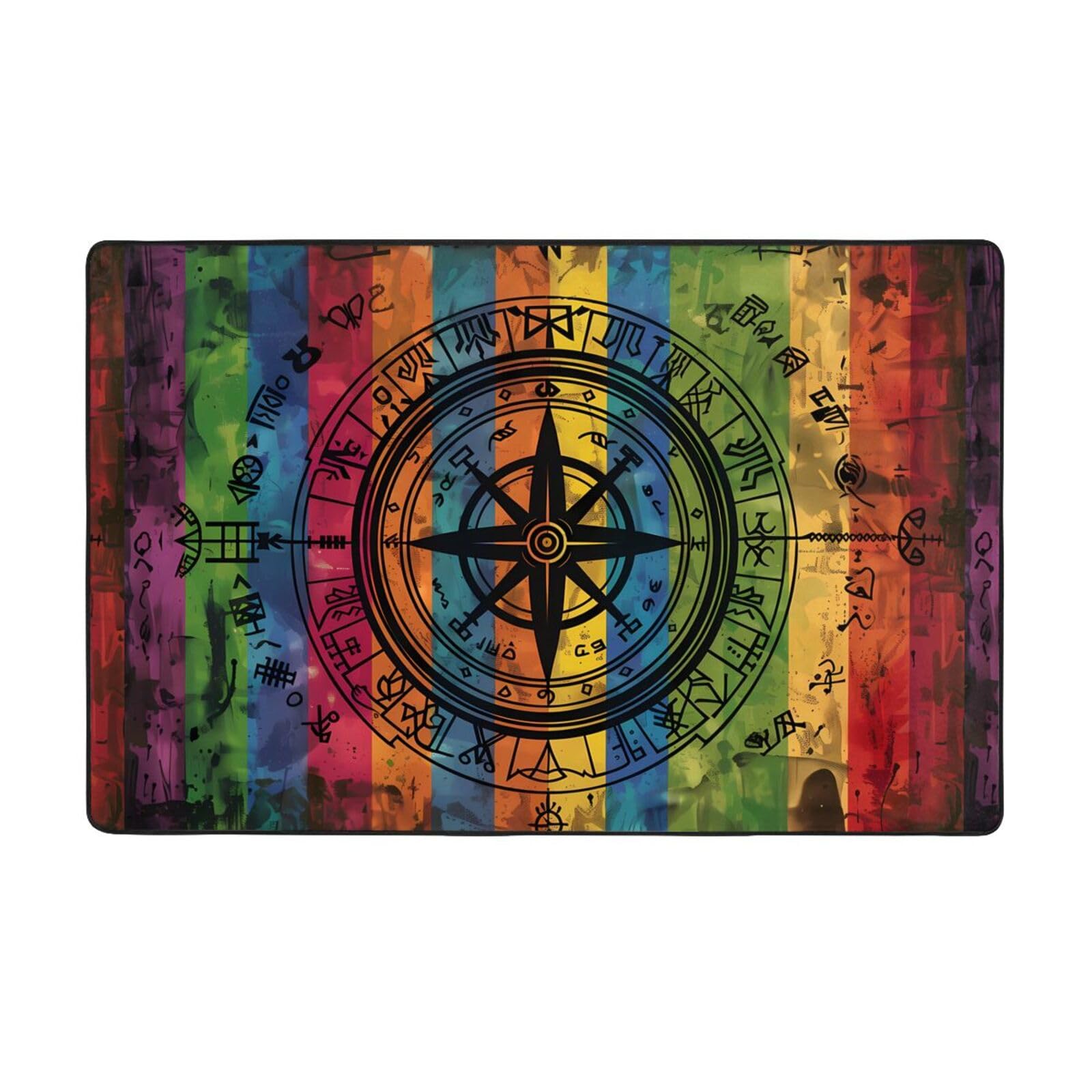 Tapis arc-en-ciel runes nordiques boussole gay pride 152x99cm