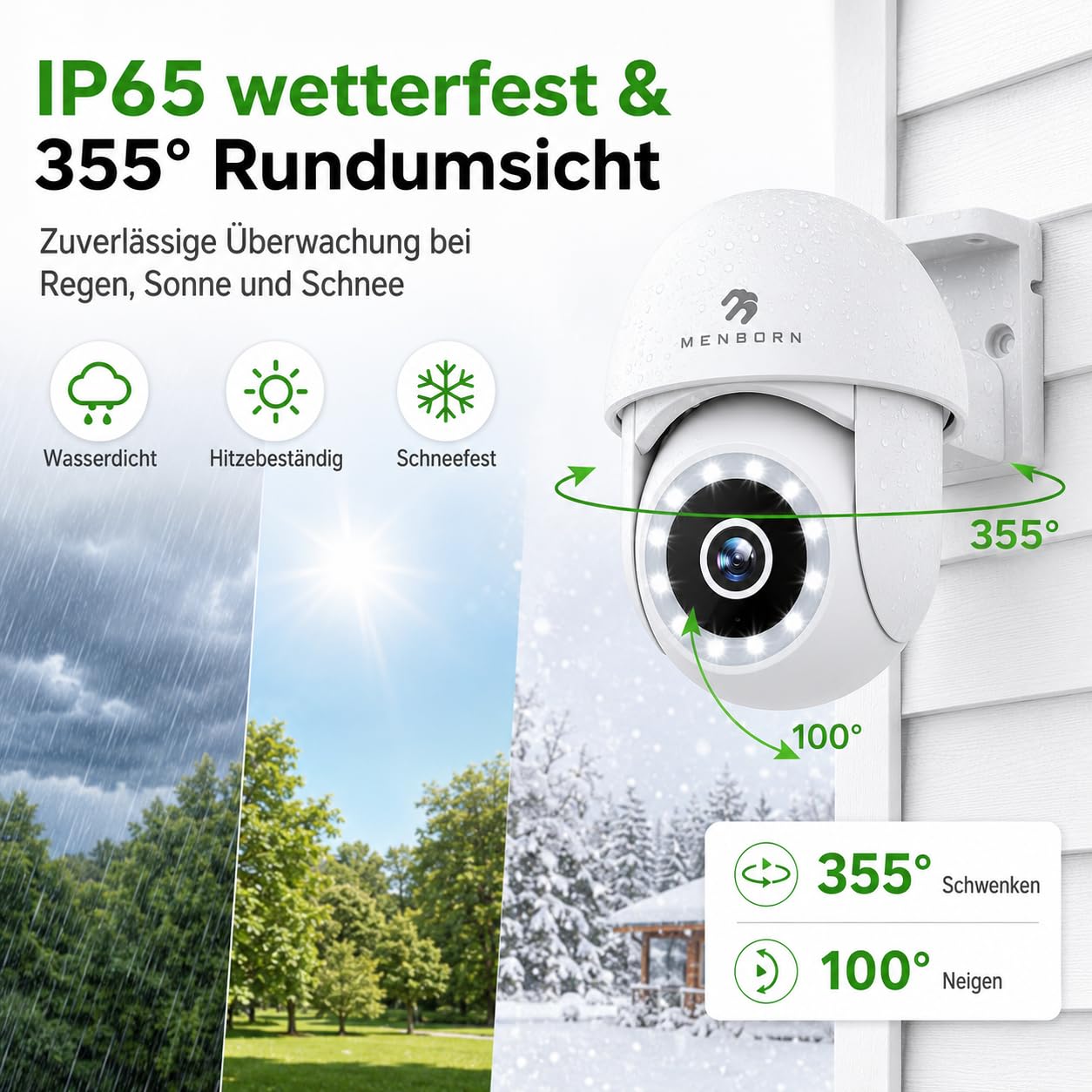 Überwachungskamera Aussen WiFi 6, WLAN Kamera Outdoor 2,5K mit 2,4/5GHz 2PC | Dualband, 360° PTZ Kamera mit Flutlicht, Farb-Nachtsicht, Auto Tracking, 2-Wege-Audio, Alexa kompatibel