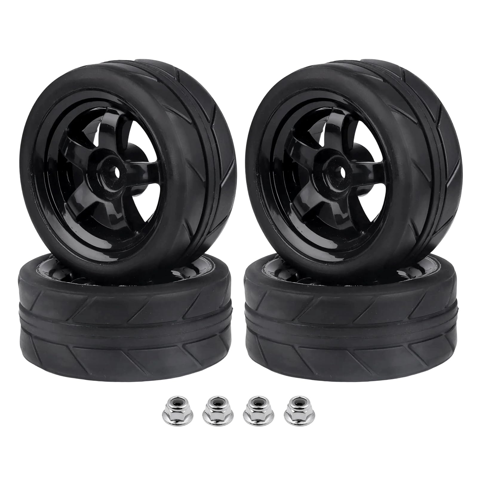 Pre-Glued OD 2.55" 12mm Hex Wheels Rims and Rubber Tires (Color C)