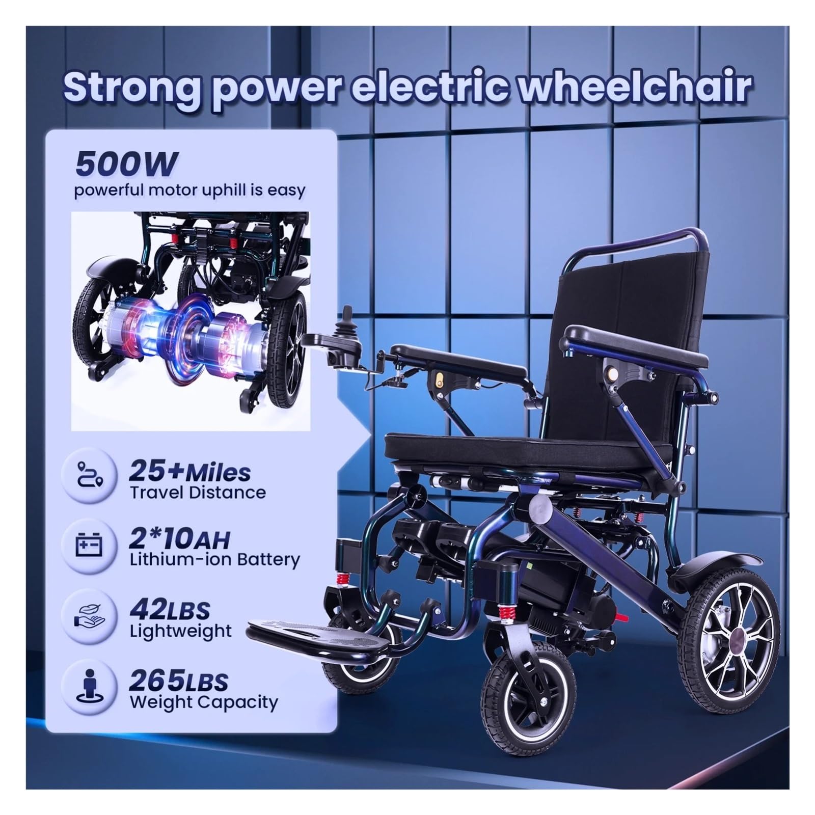 Sedia A Rotelle Elettrica Motore Da 500 W Portata 40 Km Capacità Di Carico 120 Kg Pieghevole Leggera Batteria Rimovibile Ammortizzatore Joystick A 360 ° Mobilità Confortevole Fluida