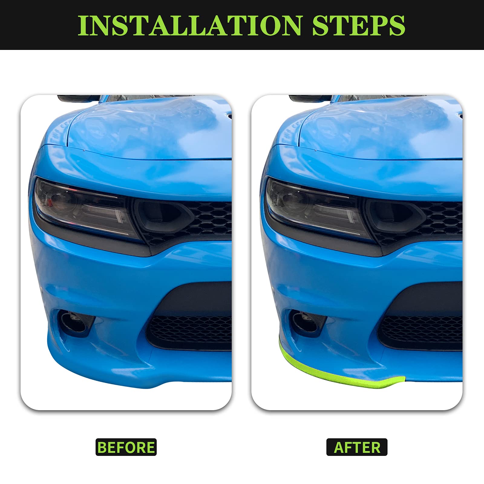 Hoolcar Front Bumper Lip Splitter Protector Front Shovel for 2015-2021 Dodge Charger SRT, Exterior Accessories, Green
