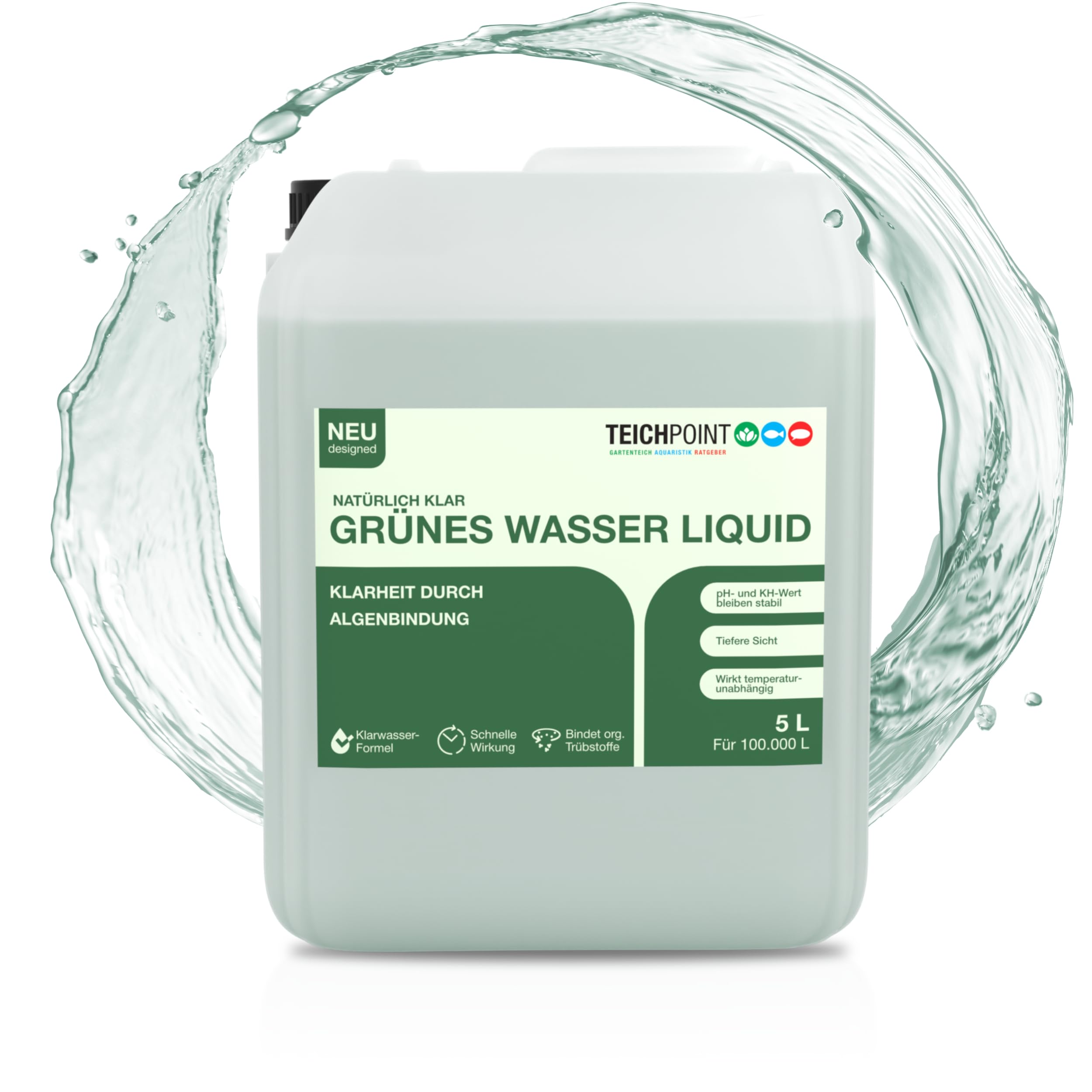 Teichpoint Grünes Wasser Liquid - flüssiger Schwebealgen verdränger auch im Schwimmbad Pool oder Aquarium (5 Liter)