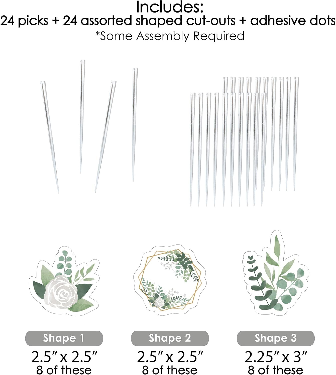 Big Dot of Happiness Boho Botanical - Dessert Cupcake Toppers - Greenery Party Clear Treat Picks - Set of 24