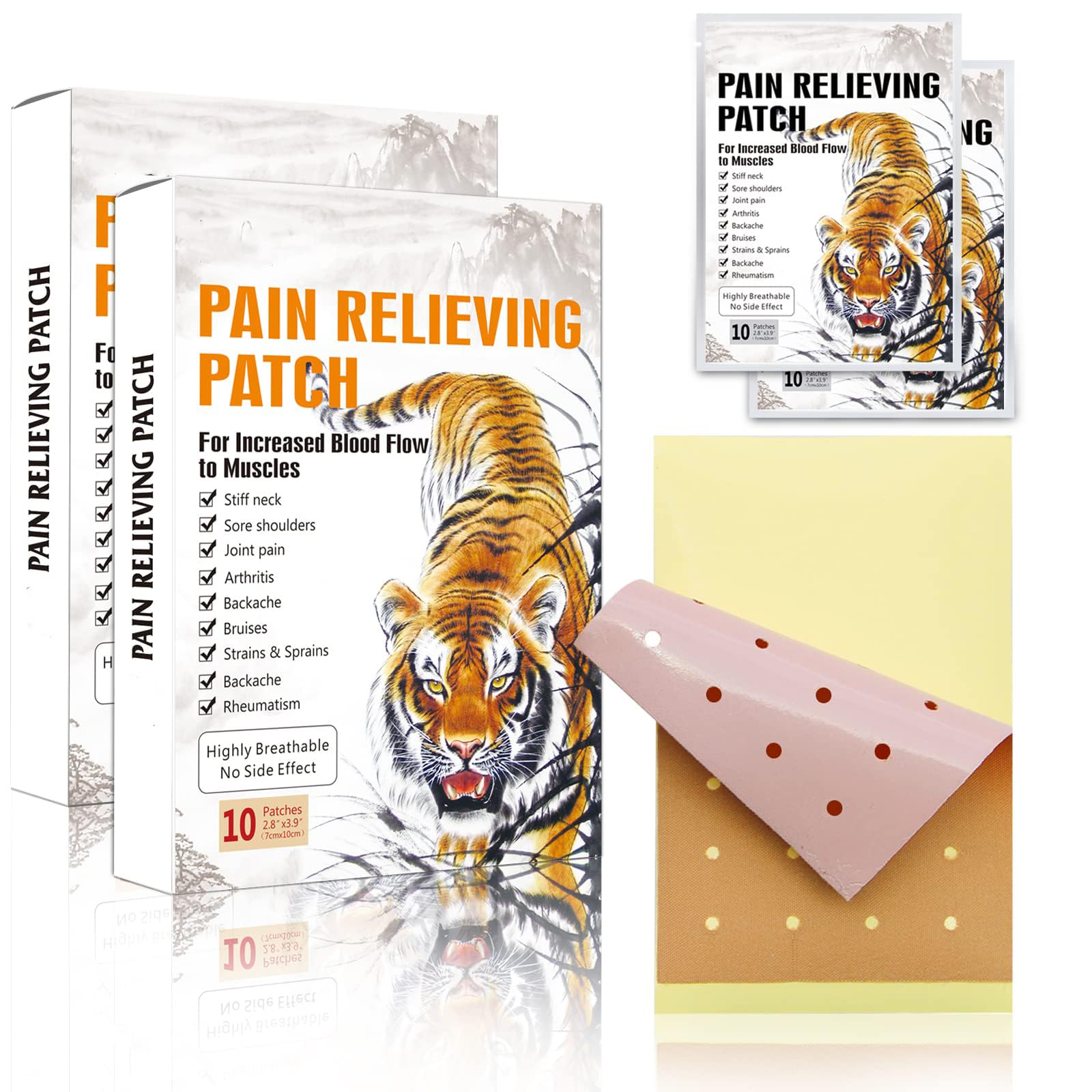 20-Pack Tiger Balm Herbal Pain Relief Patches - Natural Chinese Medicine Plaster Hot Patch for Arthritis, Knee, Back, Muscle Pain, Provides Neck Relief for Up to 12 Hours, Gift for Parents, Worker