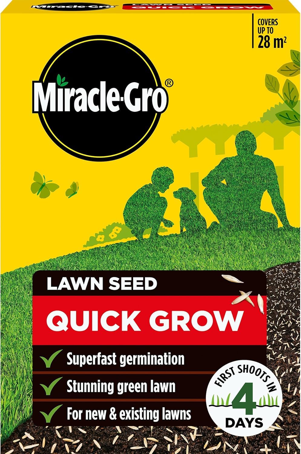 Miracle Gro Quick Grow Lawn Seed 840g | Superfast Germination with First Shoots in 4 Days | Nutrient Coated Grass Seed for New Lawns & Bare Patches | Pet & Child Friendly | Treats 28m²