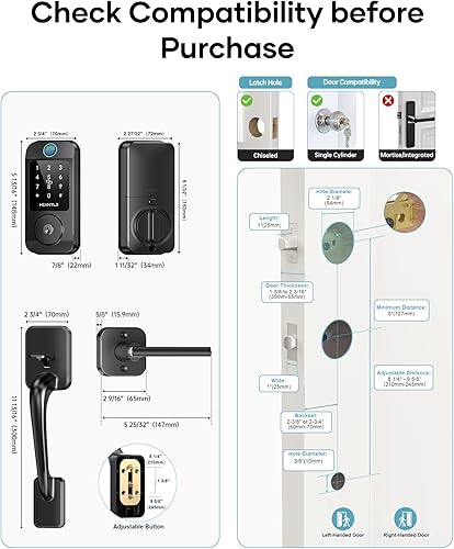 Miniatura 5 de Juego de cerraduras inteligentes para puerta delantera, cerradura WiFi para puerta delantera, sin llave, cerrojo de seguridad electrónico