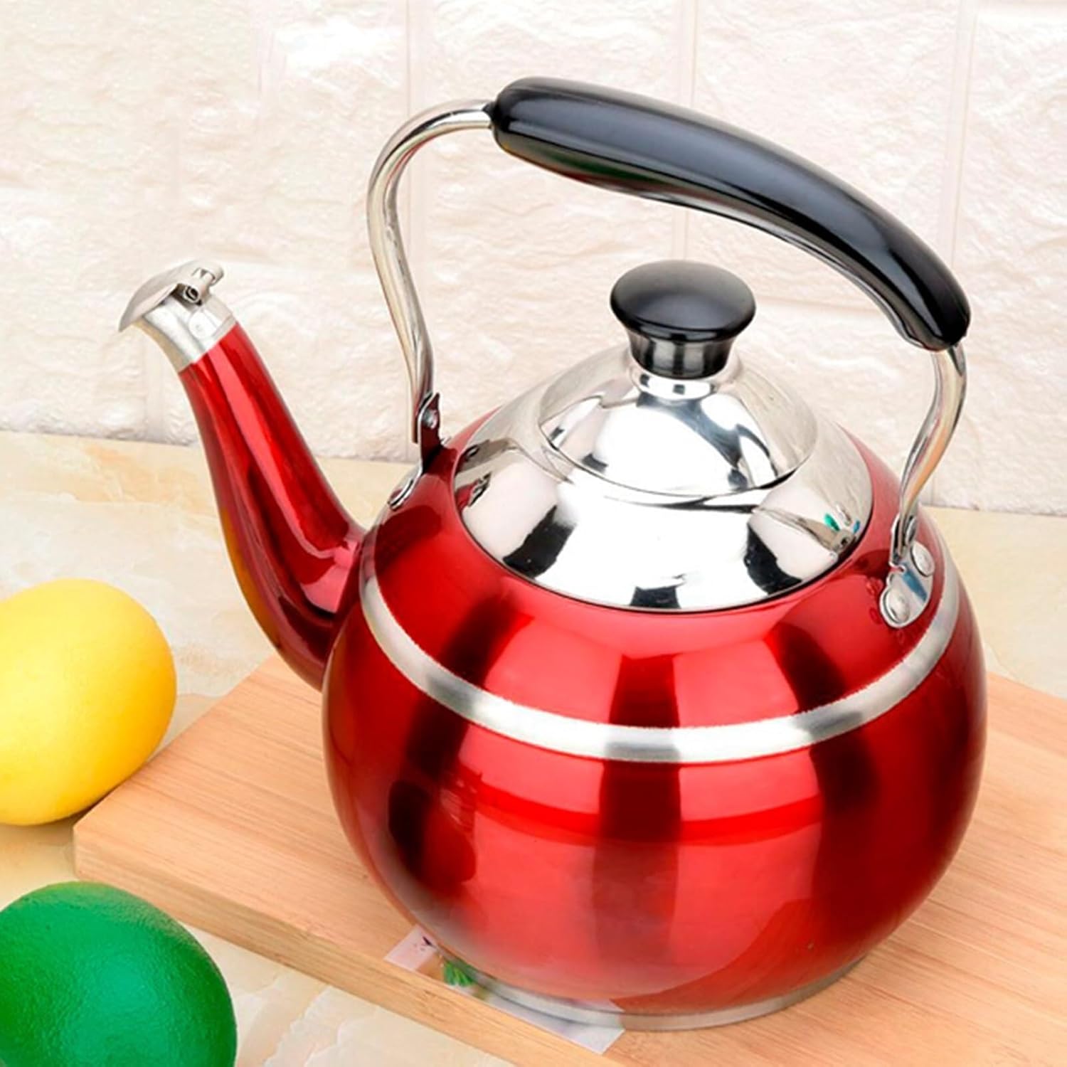 Whistling Tea Kettle, Food Grade Stainless Steel Tea kettle for Stove Top with Ergonomic Handle for Gas, Induction, Electric Stove Tops(Red,1L)