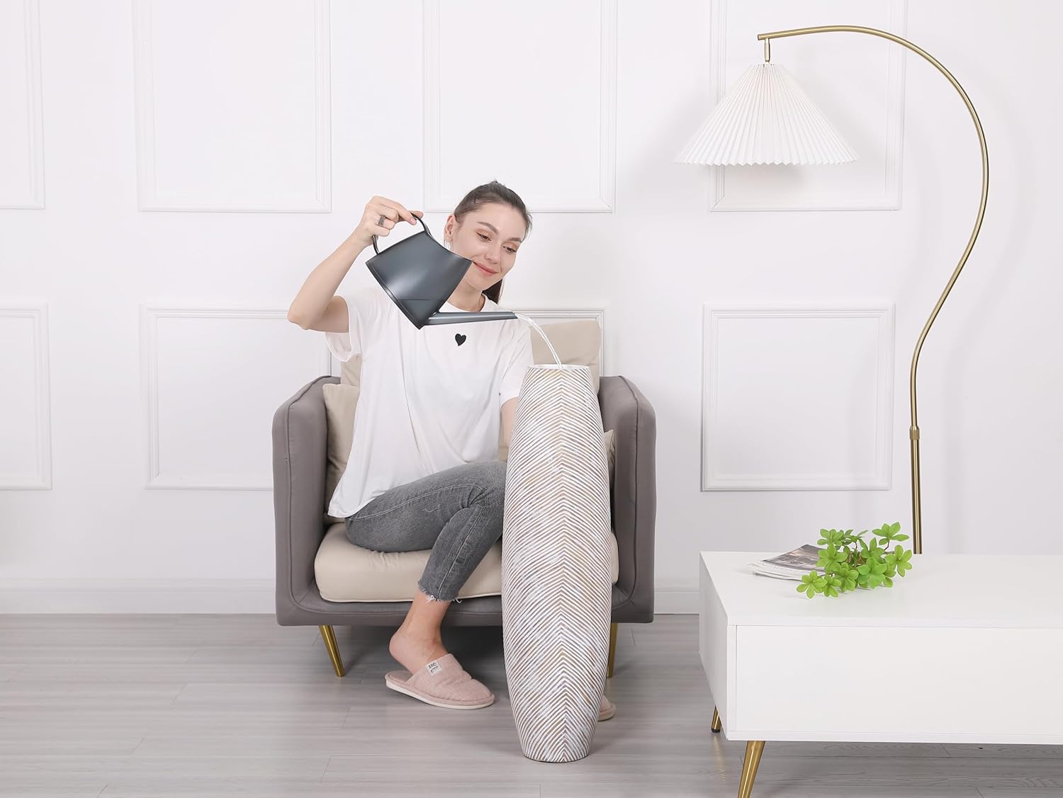 Leewadee Decorative Tall Floor Vase for Living Room Decor, 34 inches, White Wash, Resin - Image 5