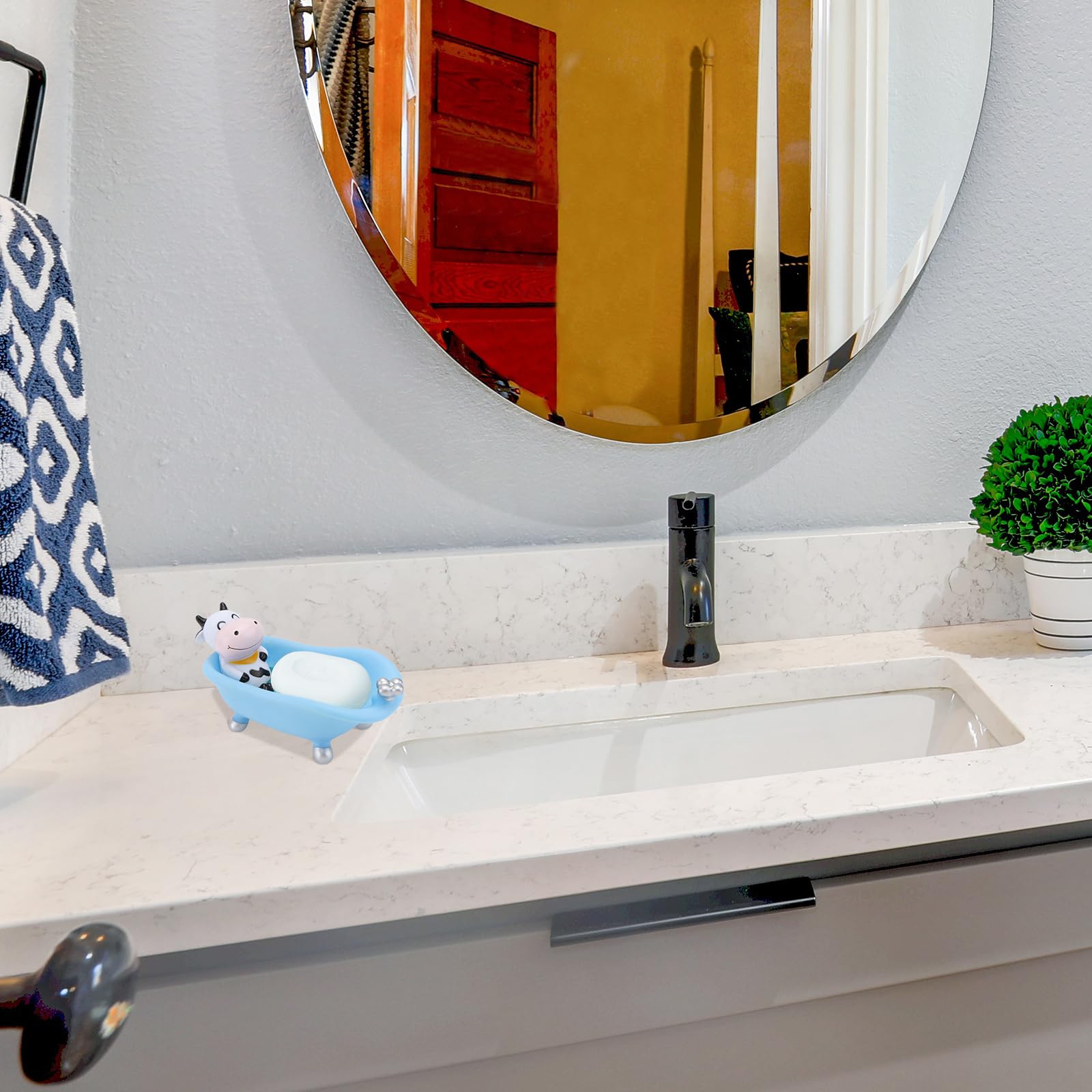 PRETYZOOM Cute Plastic Soap Dish Soap Boxes Funny Animal Cow Bathtub Soap Box Cartoon Soap Box for Bathroom -Blue