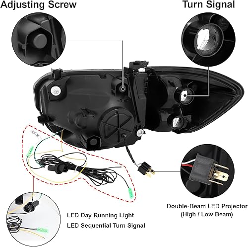 Miniatura 3 de Conjunto de faros delanteros de proyector DRL secuencial LED 500% más brillante, apto para Toyota Tundra 2005 2006 Toyota Tundra 2005-2006 doble