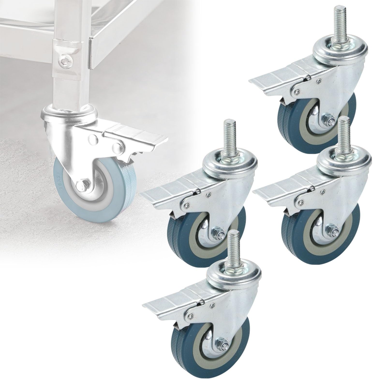 Lot de 4 roulettes pivotantes Robustes en PVC pour Petits Meubles, roulettes à Tige filetée avec Frein, roulettes verrouillables de sécurité, Pas de Traces de Sol, roulettes Lisses