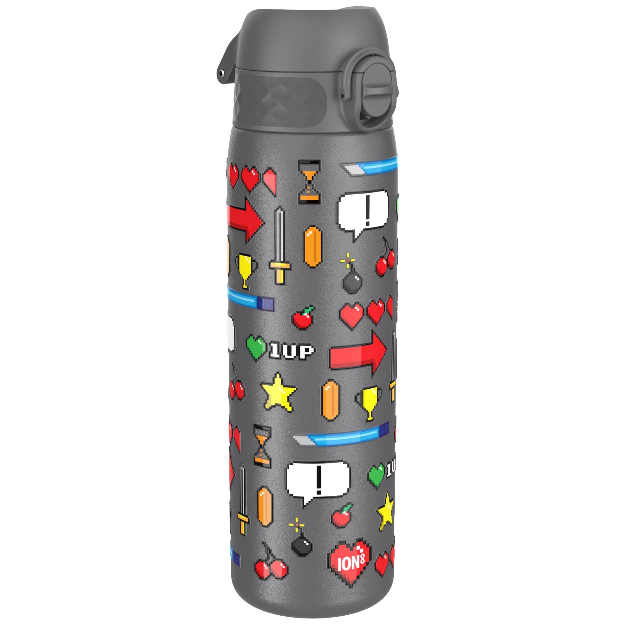 Ion8 Vacuum Insulated Steel Water Bottle, 500 ml/17 oz, Leak Proof, Easy to Open, Secure Lock, Dishwasher Safe, Fits Cup Holders, Carry Handle, Scratch Resistant, Metal Water Bottle, Gamer