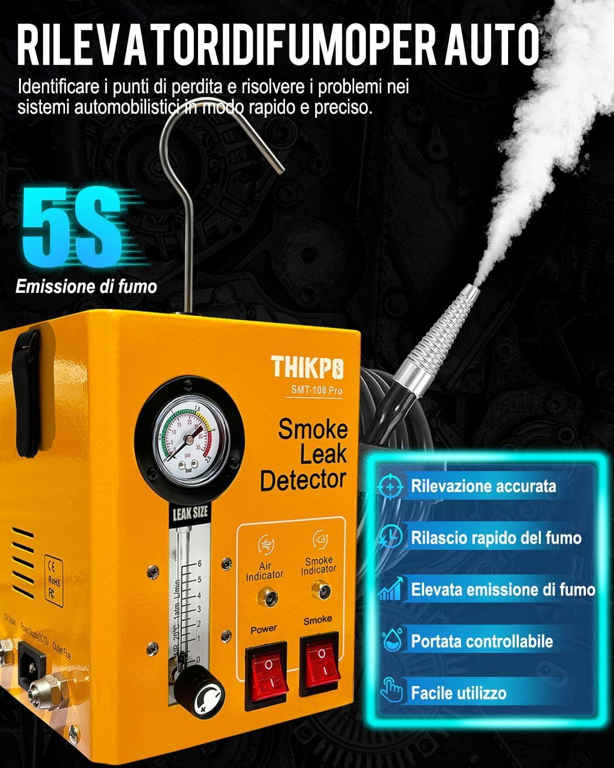 EVAP Rilevatore di perdite, Macchina per Fumo, Tester per EVAP con Motore ad Aria Integrato e manometro, 12 V | Indicatore di flusso, doppia modalità, rilevatore di perdite di carburante per moto, motoslitta, ATV, camion, barche