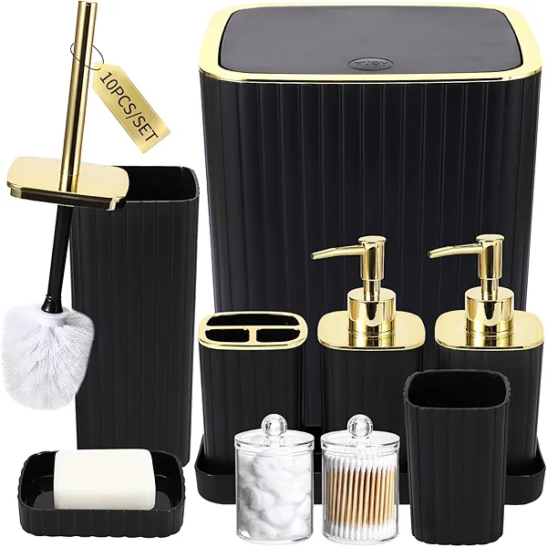 XLHOMO Bathroom Accessories Set - Gorgeous Bathroom Set, 10PC Bathroom Accessory Set, Toilet Brush, Trash Can, Qtip Holder Dispenser & Soap Dispenser