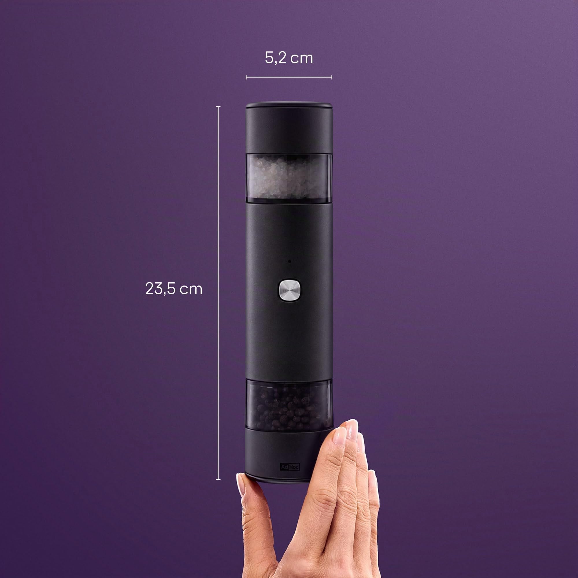AdHoc i.Mill Duo Elektrische Salz- & Pfeffermühle, Doppelmühle | Mit GravitySwitch, USB-C, Keramikmahlwerk stufenlos einstellbar fein bis grob, leise und einhändig bedienbar