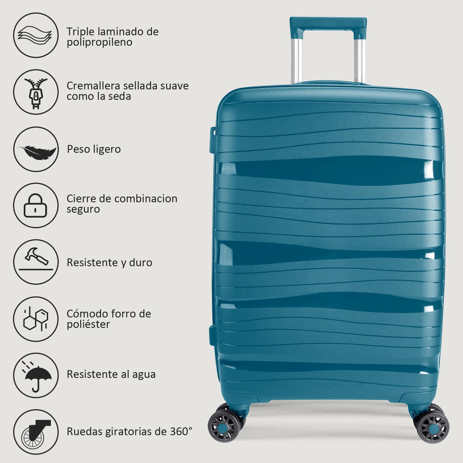 Maletas de Viaje Grandes - Maleta de Polipropileno con 4 Ruedas Giratorias y Cierre de Combinación - Maleta Grandes Prácticas y Ligeras 75x50x32cm, 105L (Azul)
