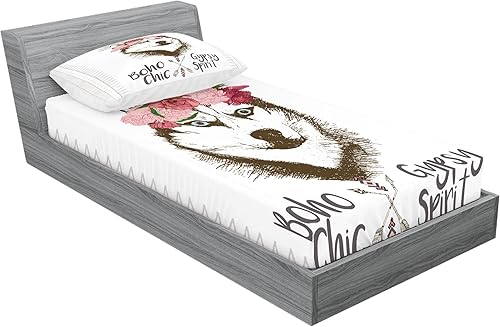 Miniatura 405 de Ambesonne Juego de sábanas bajeras y fundas de almohada con diseño de gato durmiendo en luna creciente, estrellas, sueños nocturnos, juego de ropa