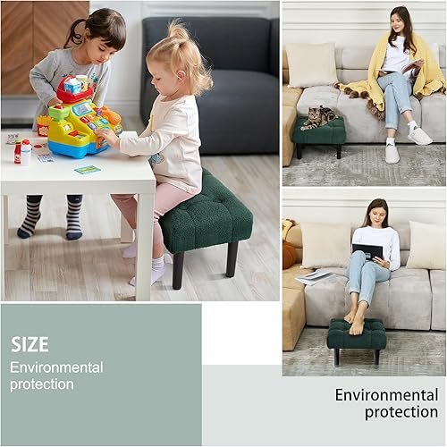 Miniatura 3 de HOUCHICS Taburete pequeño otomano, reposapiés pequeño con patas de madera, silla rectangular moderna, reposapiés para sala de estar, sofá,