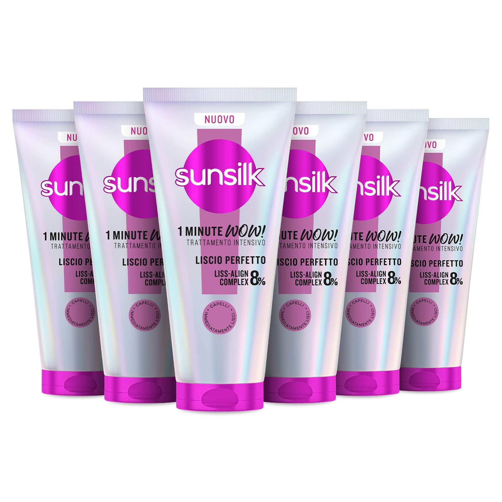 Sunsilk, 1 Minute WOW Liscio Perfetto, Trattamento Capelli in 1 Minuto, Capelli Due Volte Più Lisci e Setosi, con 8% LISS-ALIGN COMPLEX con Biotina, Olio di Argan e Vitamina C, 6 Pezzi da 180 ml