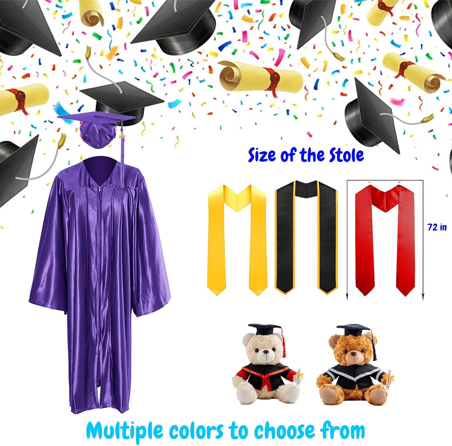 Custom Graduation Gown and Cap 2026, Personalized Graduation Cap and Gown with Grad Stole for High School College