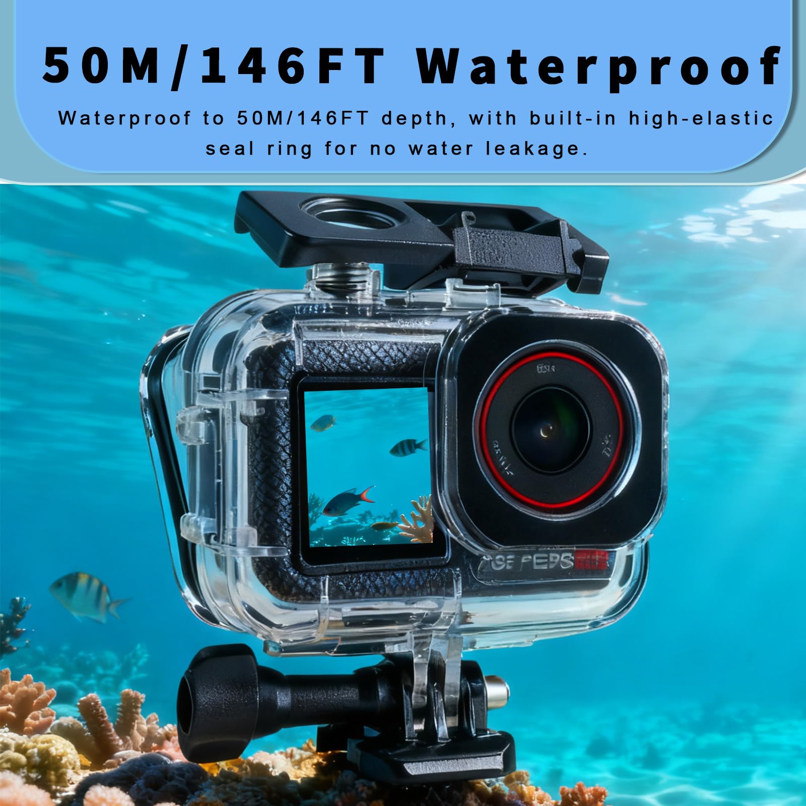 VOSSOT Custodia impermeabile per DJI Osmo Action 5 Pro/Action 4/3 50M/164FT perfetta per fotografia subacquea e accessori da viaggio Custodia con pellicola anti-appannamento Dual Cold Shoe Design