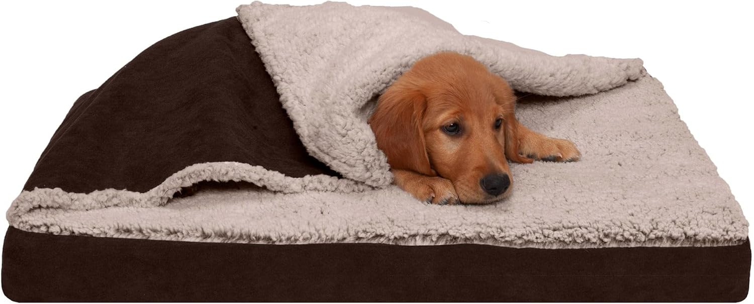 Furhaven Cooling Gel Dog Bed for Medium/Small Dogs w/ Removable Washable Cover, For Dogs Up to 35 lbs - Berber & Suede Blanket Top Mattress - Espresso, Medium