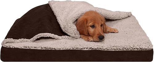 Miniatura 17 de Furhaven Cama ortopédica para perros pequeños/medianos de hasta 35 libras con funda extraíble y lavable, colchón de gamuza y piel sintética Manta