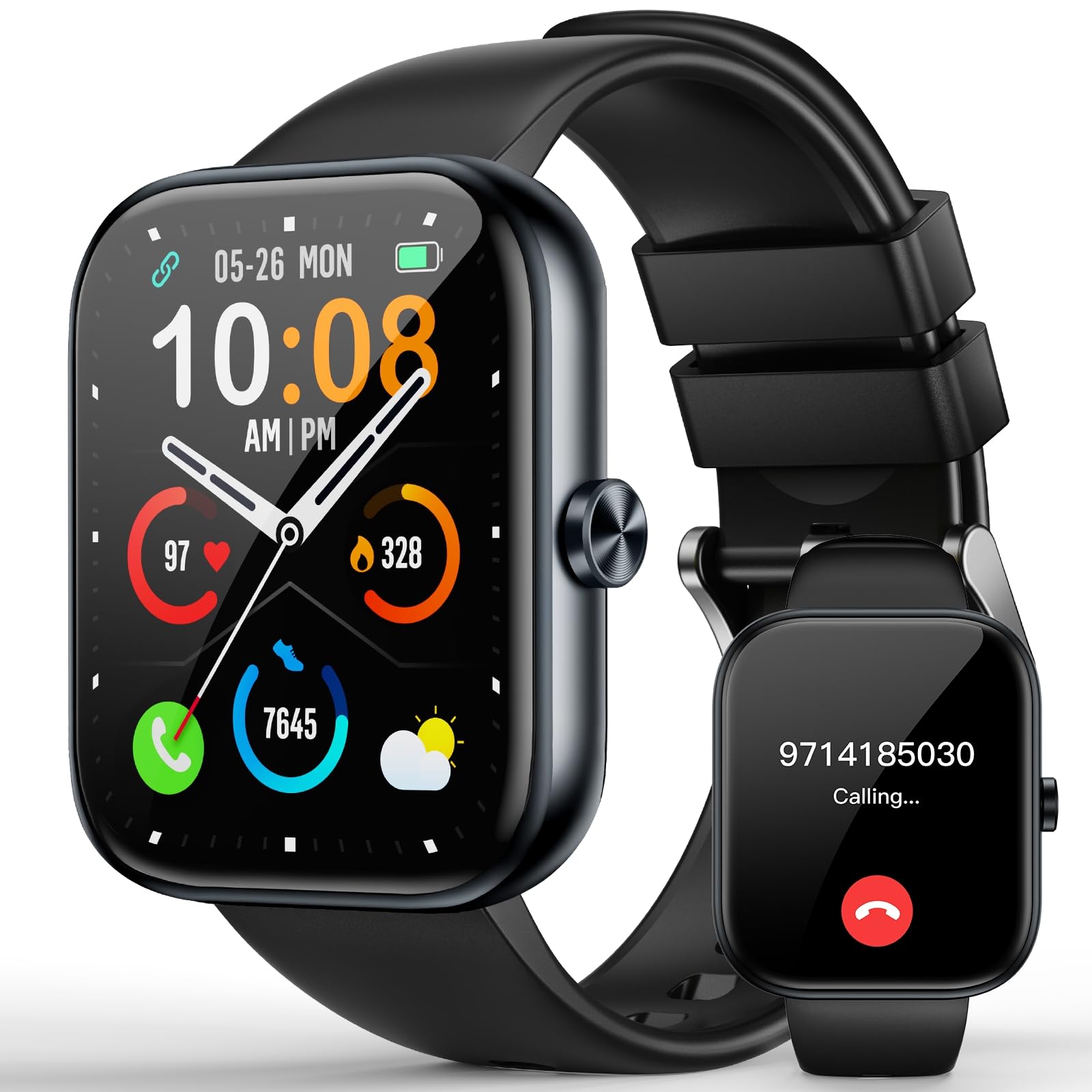 Mfvlp Montre Connectée Homme Femme, 1.83" HD Smartwatch avec Appel Bluetooth, 110+ Modes Sportifs, Podometre/Cardiofrequencemetre/Moniteur de Sommeil, Etanche IP68 pour Android iOS-Noir
