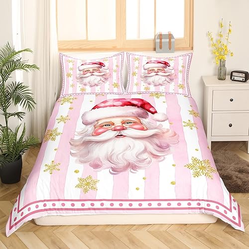 Miniatura 1 de Manfei Funda de edredón de Papá Noel de dibujos animados, decoración de Yrar con diseño de copos de nieve dorados, juego de ropa de cama temática