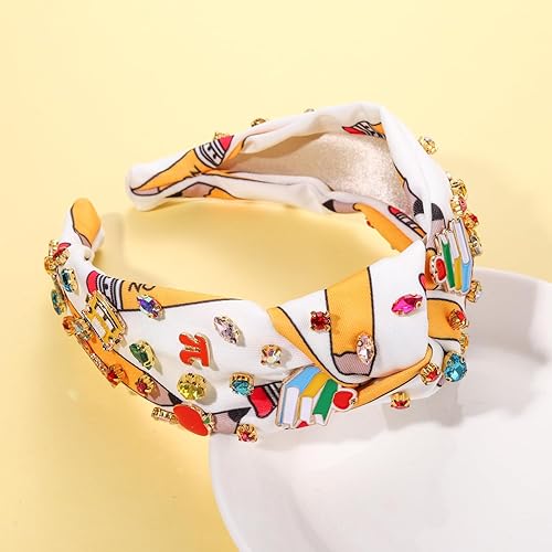Miniatura 6 de mokkia Diadema para profesora, accesorios para mujer, lápiz de libro, diadema con diamantes de imitación adornados con cristales y nudos, regalos