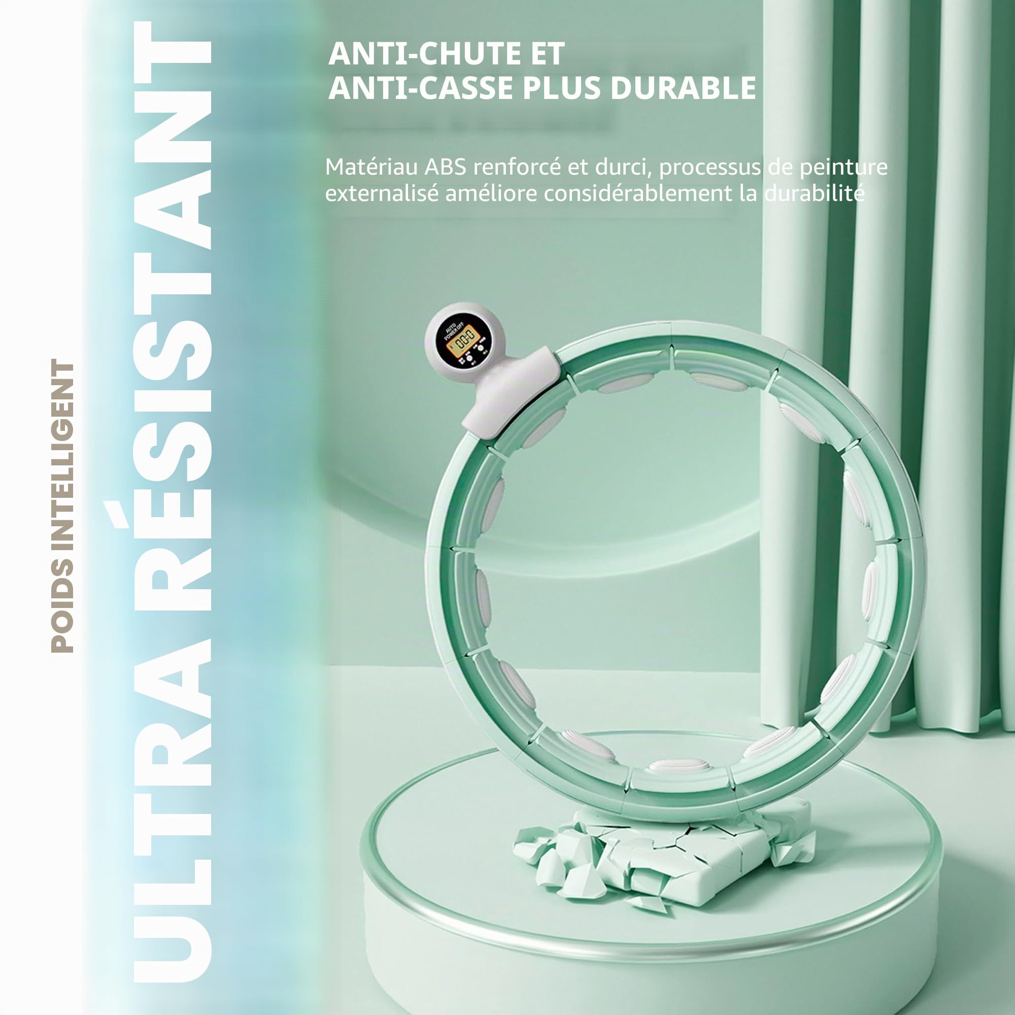 Cerceau intelligent lesté pour adultes, anneau de fitness amovible avec balle de massage automatique à 360 degrés, anneau intelligent pour adultes, équipement de fitness pour perte de poids