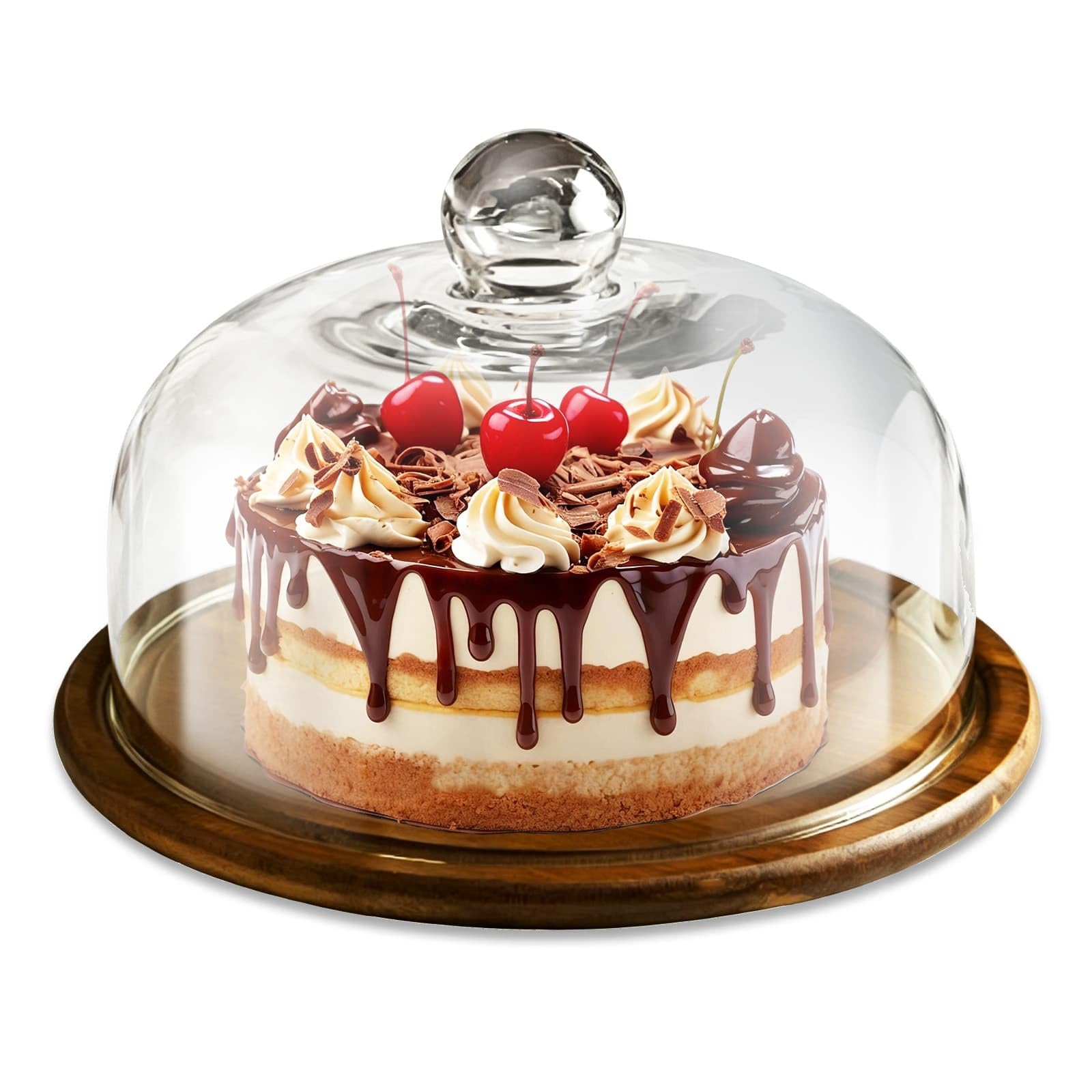 10 Inch Cake Stand with Dome Lid, Wood Cake Stand with Lid, Cakes Display
