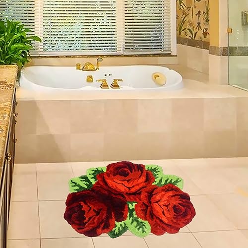 Miniatura 3 de UKELER Alfombra de baño con diseño floral de rosas rojas de 31.5 x 24 pulgadas, antideslizante, lavable a máquina, para baño