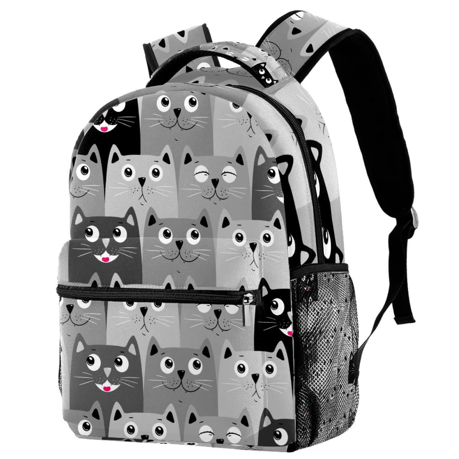 VAPOKF Backpack Rucksack School Bag Travel Casual Daypack for Women Teen Girls Boys, Grey Black Cute Cats