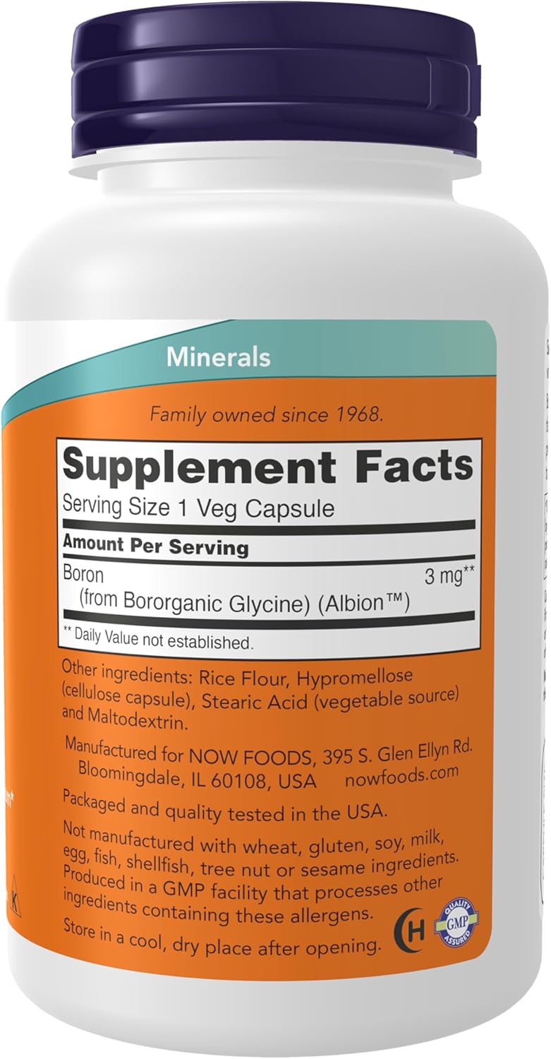 Now Supplements,Boron 3 mg (Bororganic Glycine),Structural Support*,250 Veg Capsules,(Pack of 2)