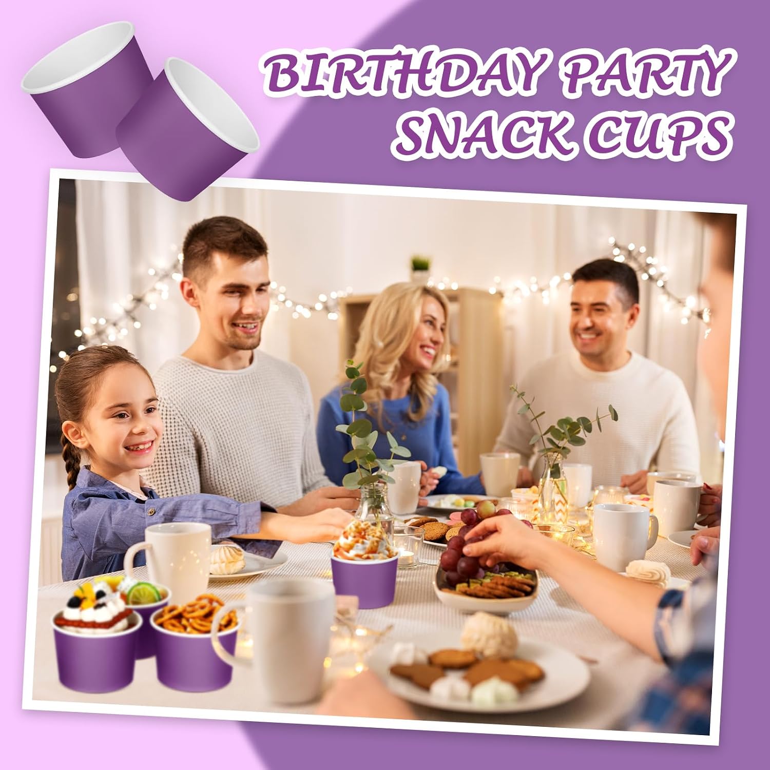 Nuenen 300 Pcs 8 oz Summer Ice Cream Paper Cups Bulk Disposable Dessert Cups Solid Color Paper Dessert Bowls for Snack Sundae Spring Party Favors Ice Cream Bar Supplies (Purple)